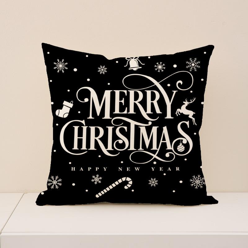 Red Christmas Print Pillow Cover Nordic Style Linen Print Holiday Decoration Living Room Sofa Cushion Cover Pillow