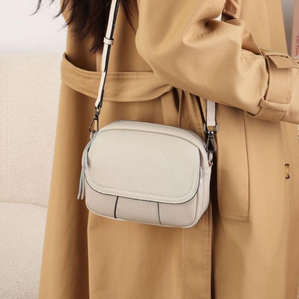 Genuine Leather Women's Crossbody Bag - High-End Small Round Shoulder Bag