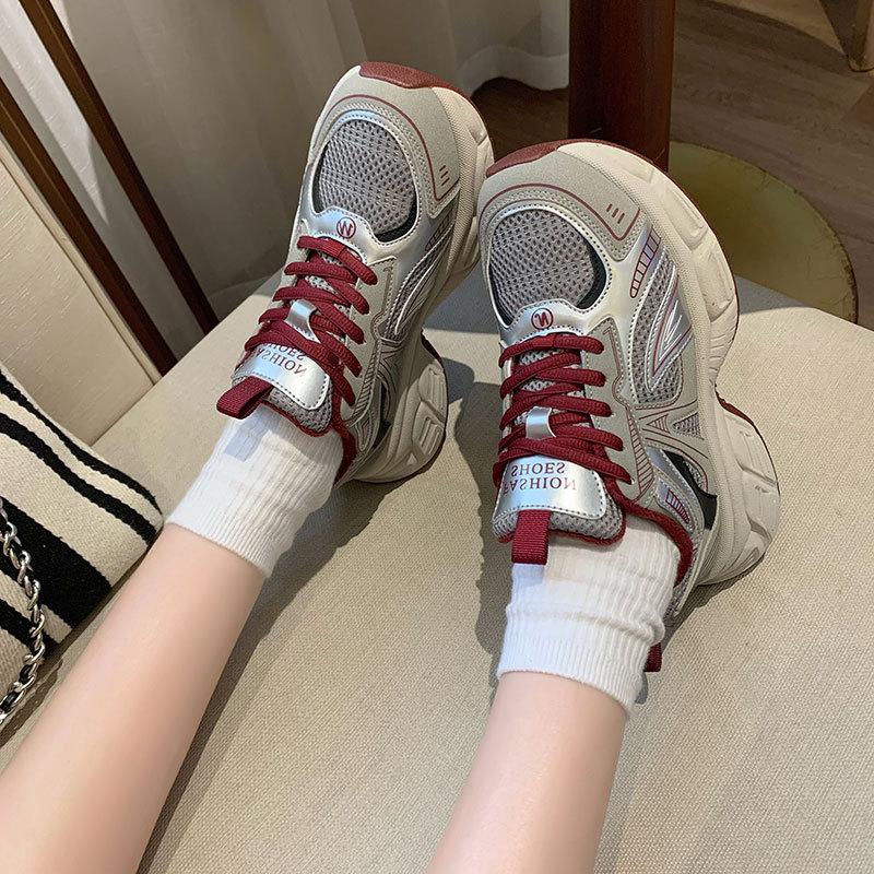 Casual sports women's shoes mesh super fire thin running shoes women's spring new thick-soled dad shoes