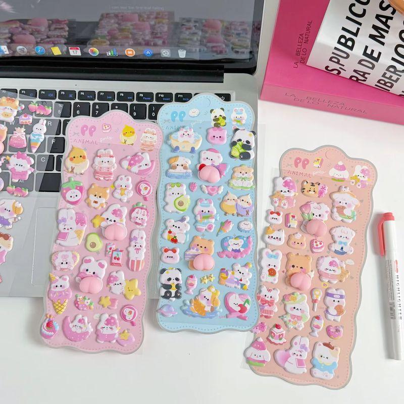 3D Puffy Animal Stickers Cute Rabbit Bear Soft Squishy Cartoon Decals For Kids Handmade Phone Case Notebook Diy Craft Decoration