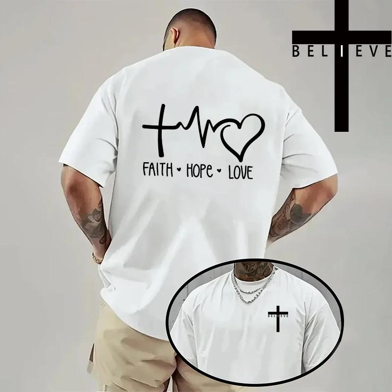 Christ Print Tshirt Men High Quality Pure Color Short Sleeve Top Spring Summer Daily Casual Fashion Jesus Cross Cotton Tees