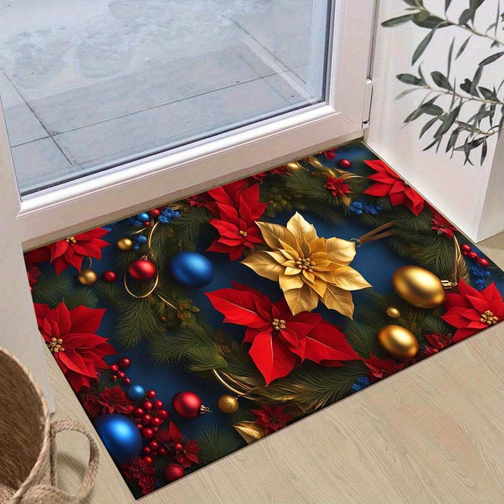

1pc Christmas Flower Poinsettia Area Rug, Slip-Resistant, Easy-Clean, Stain-Resistant, Perfect for Cozy Living Rooms, Bedrooms, Kitchens, Of 60cm by 90cm
