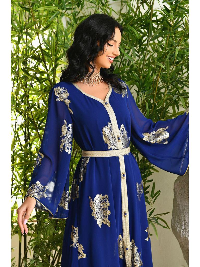 AB213 Gold Stamping Chiffon Plus Size Muslim Long Dress