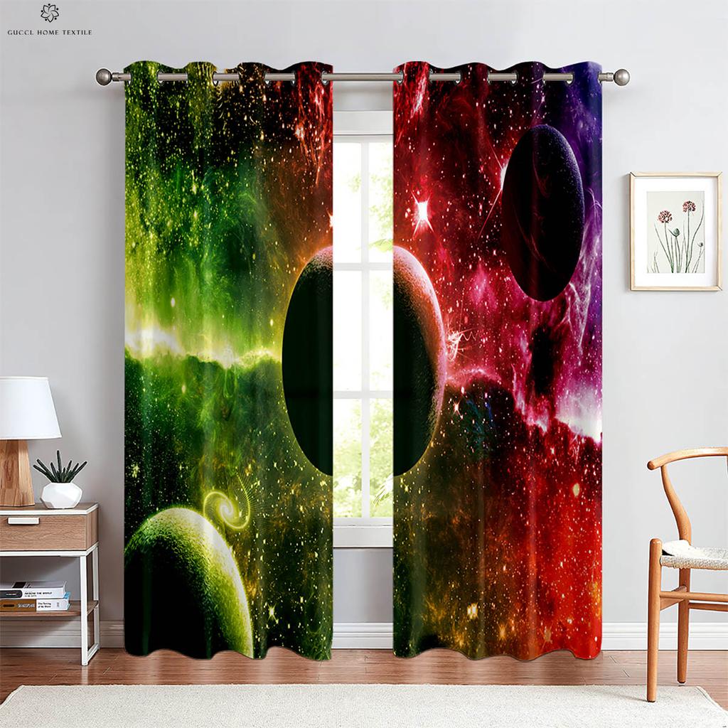 Landscape Dream Starry Sky Planet 3d Printing Curtains Children's Room Study Living Room Atmosphere Decorative Curtains 2PCS