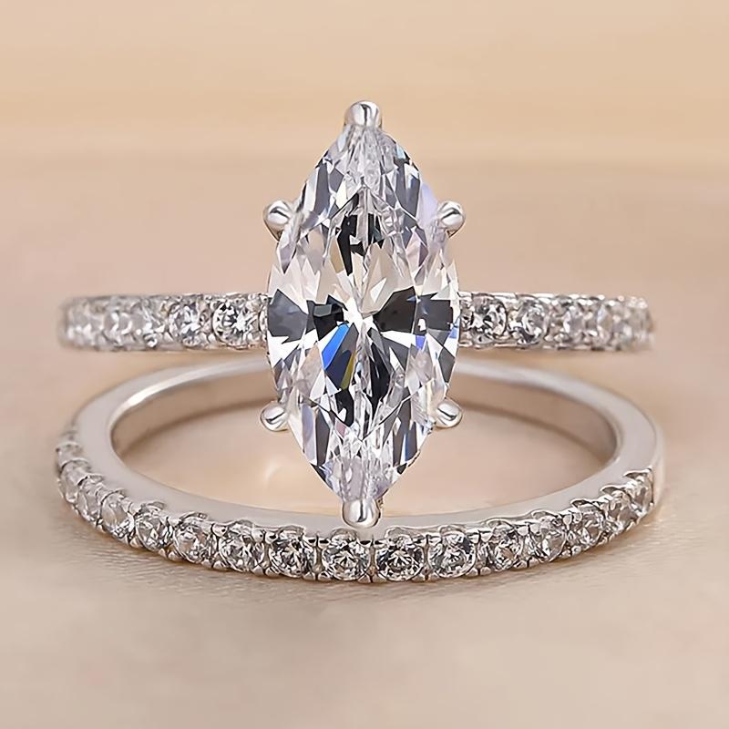 2PCS Luxury Classic Bright Inlay Zircon Ring Lady Says Fashion Engagement Wedding Banquet Zircon Gift Accessories
