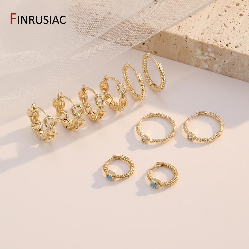 14K Gold Plated Brass Round Huggie Hoops Earrings,Women Zircon Circle Piercing Earrings Fashion Party Zircon Accessories