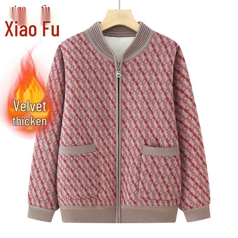 

Xiaofu Women s Mid-Elderly Warm Fleece-Lined Knitted Cardigan Sweater 4XL