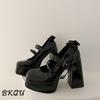 New Chunky French Waterproof Platform Mary Jane Single Shoe Women 12Cm Fashion Spice Heels