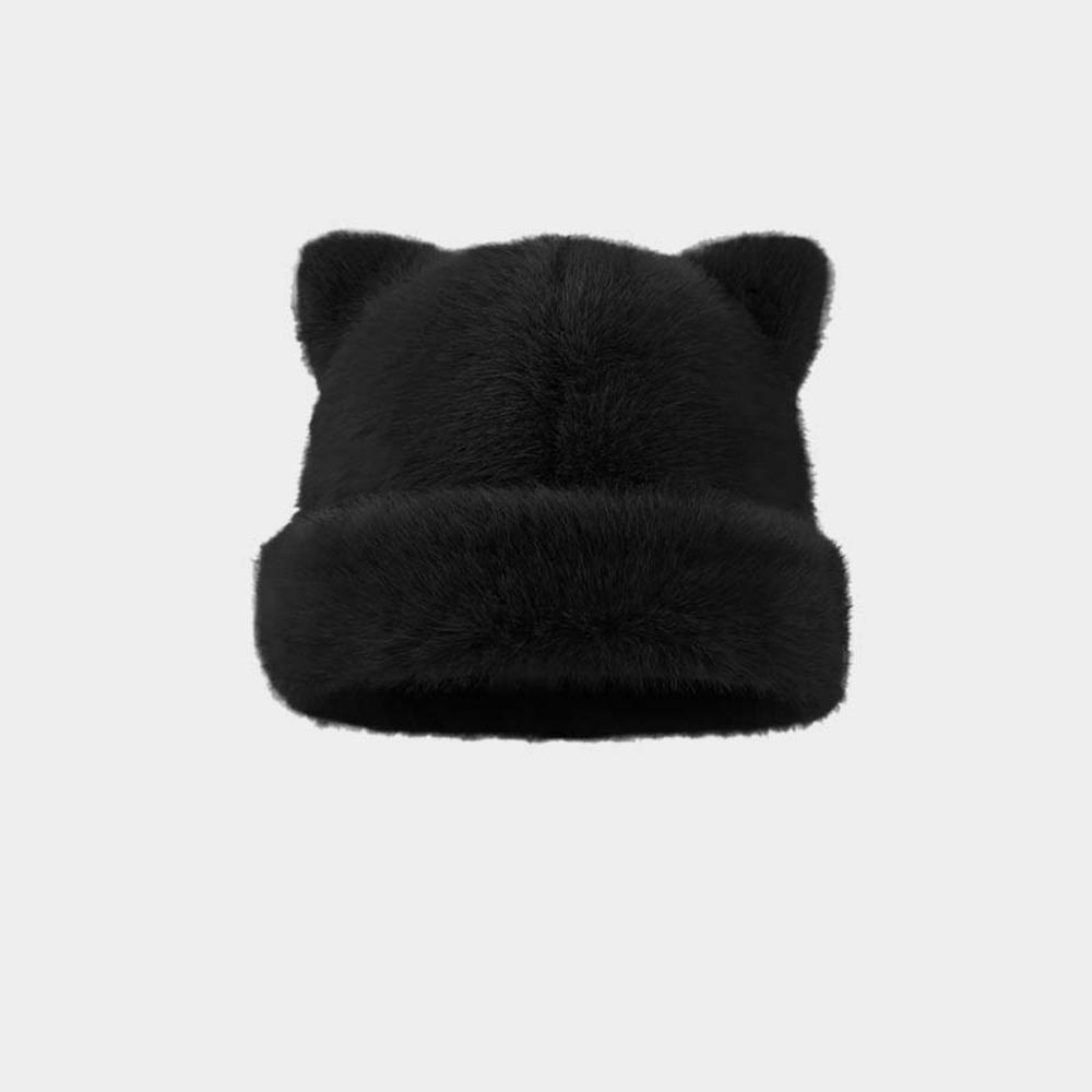 Korean Style Leopard Ear Beanie Soft Pullover Cap Versatile Brimless Beanie Cap  Autumn