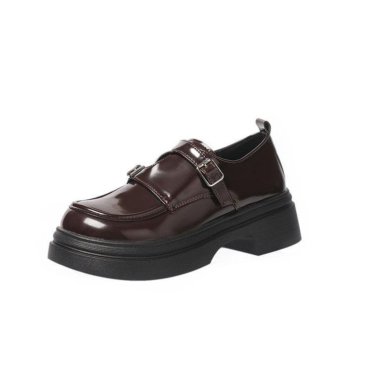 [Youshilai] Niche Design Sense Double Buckle Belt Small Leather Shoes Women's 2025 Winter New British Platform Loafers