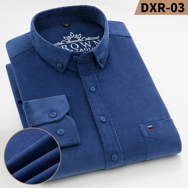 Autumn Winter Men Long Sleeve Regular Fit Business Solid Corduroy100%  Cotton Casual Shirt for Mens Office Shirts with Pocket