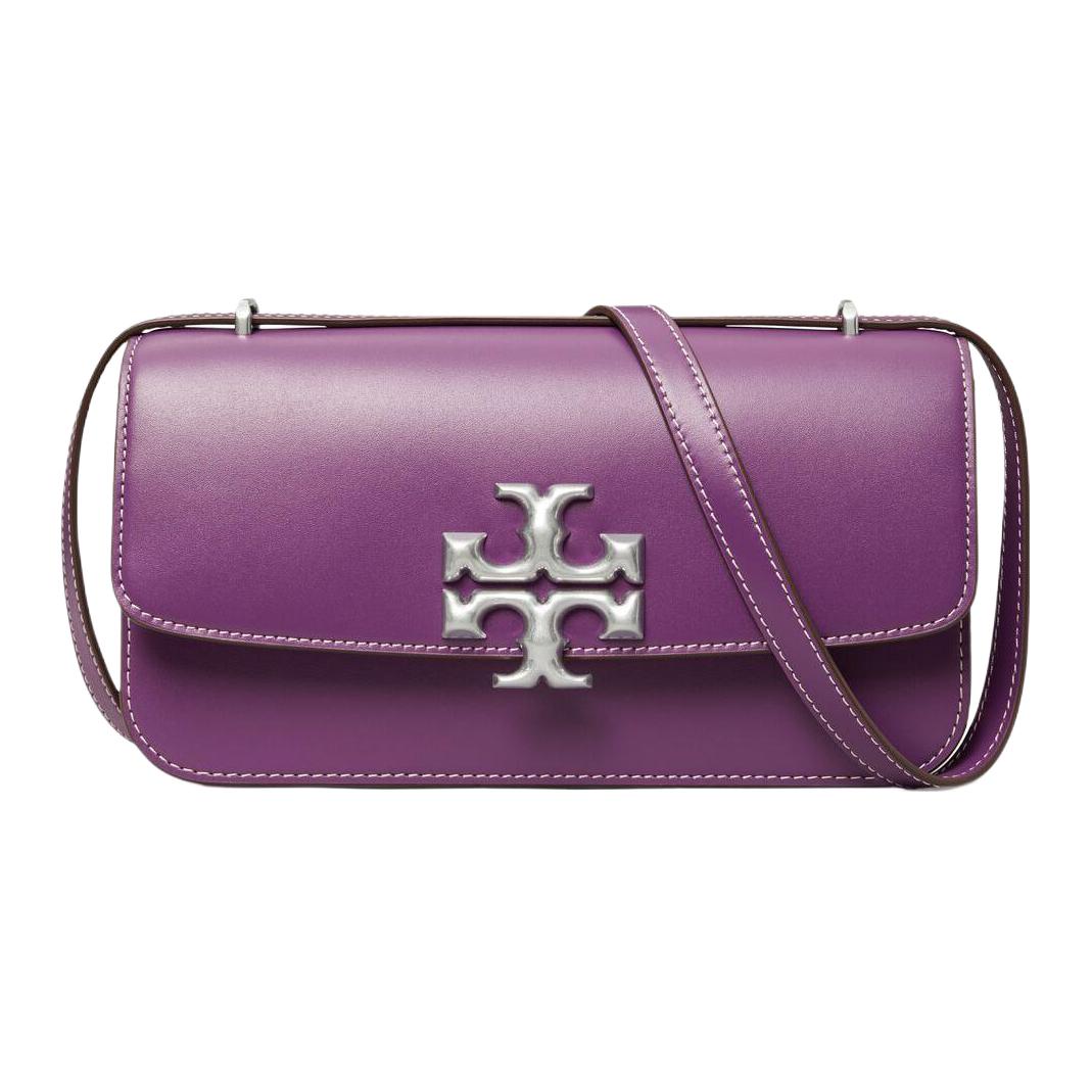 

Tory Burch Eleanor Simple Design Leather Baguette Box Shoulder Bag Women Bags Silver Purple 143303-500 Basic Set (Bag+Dust Bag)