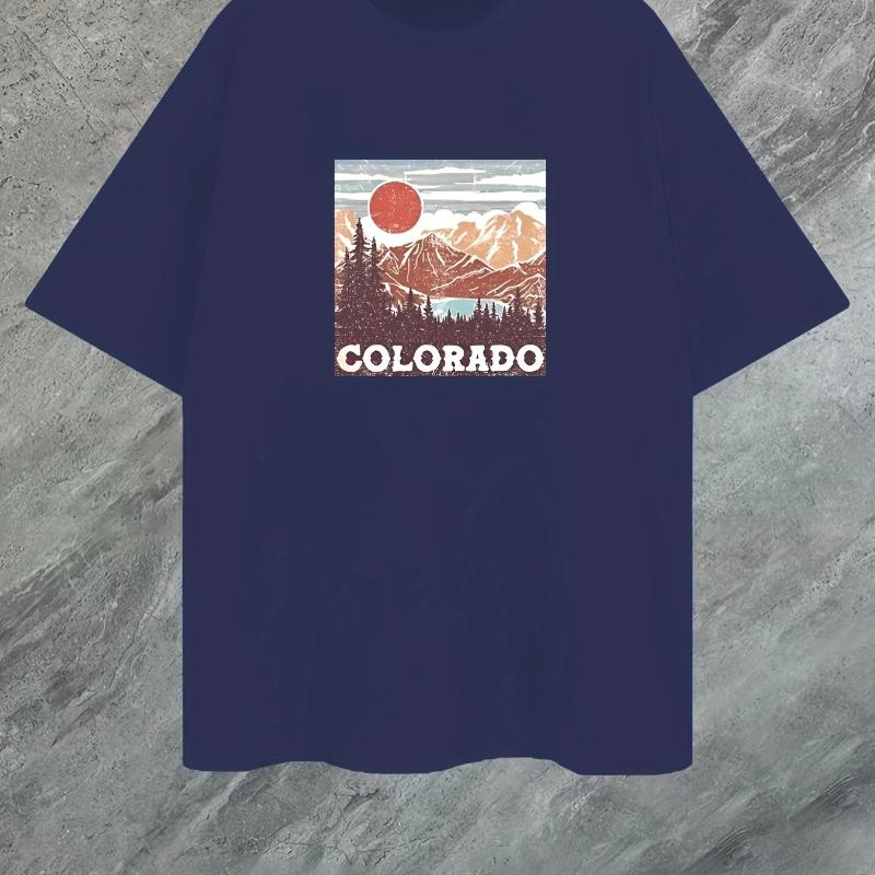 

Colorado Vintage Landscape Print T-Shirt,Lightweight Summer T-Shirt Breathable Cool, Comfortable Wear XXL темно-синий