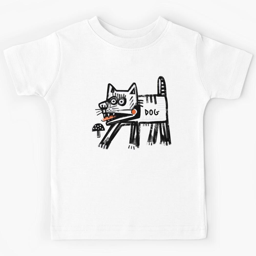 Primitive Folk Art Dog Black and White Doodle Kids T-Shirt 100