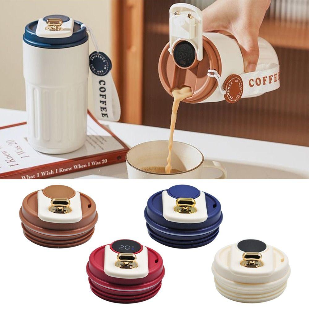 Plastic Flip Lid Cap Ring Sealed Leak Proof Spout Lid Intelligent Temperature Display Replace Cup Lid Sport Bottle Accessories