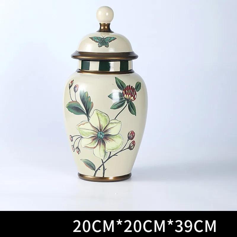 Candy Tea Cans Flower Arrangement Household Sealed Storage Cans Chinese Ceramic Vase with Lid Home Decorations Desktop Ornaments