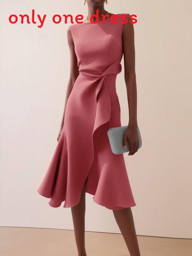 Elegant Red Sleeveless Dress With Ruched Polyester Fabric For Business And Party Wear