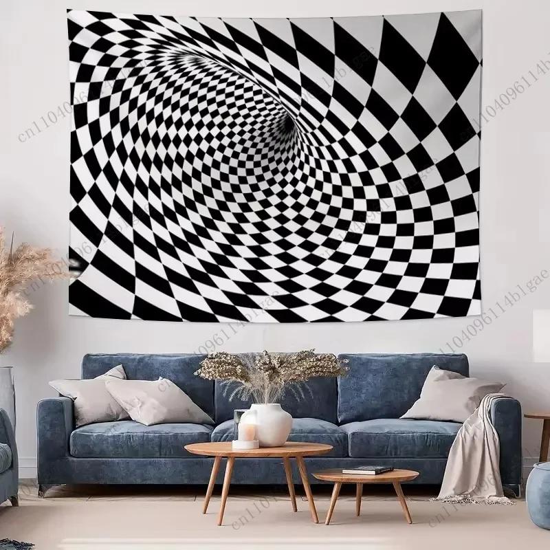 Checker Vortex Illusion Home Decor Cloth Twisted Space Bedroom Tapestry Eye - Catching Wall Tapestry Psychedelic Art Wall Cloth