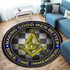 Freemason Square Compass G Logo Round Rug Flannel Masonic Symbol Decor For Man Cave Office Study Room Gold Blue CheckeredNonSlip