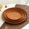 1Pcs New 20/26/32/38cm Imitation Wooden Tray Handmade Plastic Water Cup Tray Round Dishes Plate Home Use