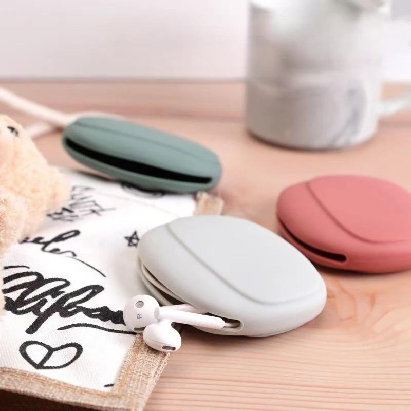 1pc/10pcs Portable Data Cable Headphone Storage Box Simple Mobile Phone Data Cable Organizing Bag Silicone Storage Box Cute Coin