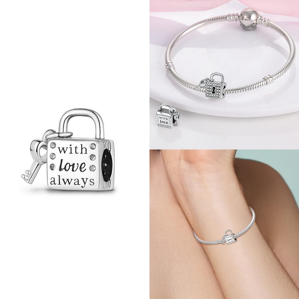 Charms Copper Original Lock Head Key Unlimited Pink Zircon Heart Design Beads Fit Bracelet Women Jewelry Delicacy Diy Gift