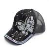 New Hat Women's Fashion Sequin Diamond-encrusted Baseball Cap Handmade Butterfly Rhinestone Cap Mesh Breathable Sun Hat