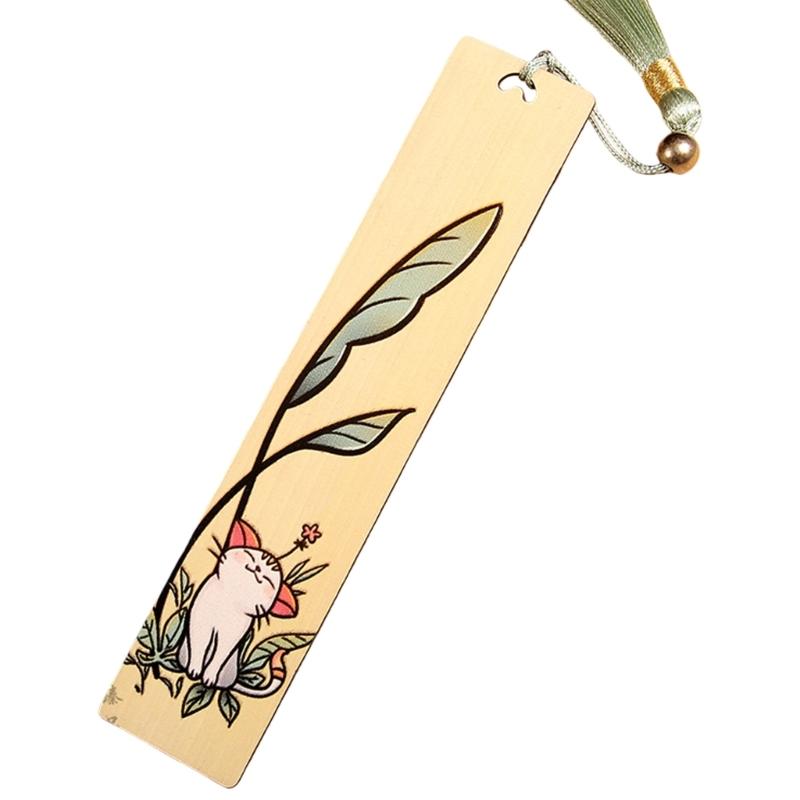 Engraved Book Marks with Pendant for Book Lovers Gift Handmade Wooden Page Mark Unique Retro Bookmarks Wood Bookmarks