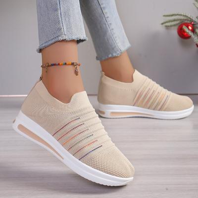 Fashion Autumn New Flat Single Shoes Women's Fashion Knitted Breathable Soft Sole Non-slip Casual Low-top Shoes