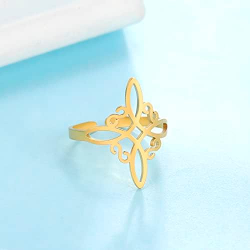 UNIFT Hex Knot Ring for Women Stainless Steel Geometric Style Elegant Chic Irish Celtic Knot Adjustable Ring Witchcraft Amulet Jewelry