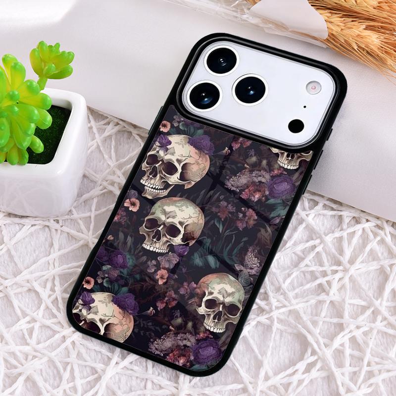 Gothic Floral Skull Phone Case for iPhone 17 Air 16 15 11 12 14 13 Pro Max Shockproof Cover