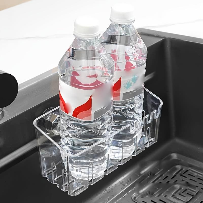 Clear Plastic Sink Organizer Rack with Drainage, Multi-Functional Kitchen Storage Basket, Strong Suction Cup Mount For Sponges and Cleaning Tools