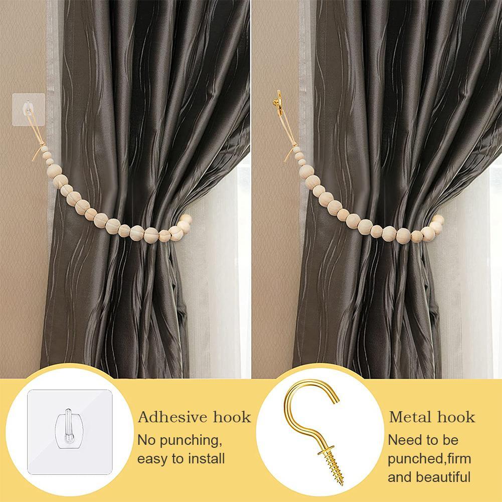 Kaufe 1set Wooden Beads Curtain Tie Backs Buckle Clips Holdback Rope P3a0 Zum Besten Preis Im