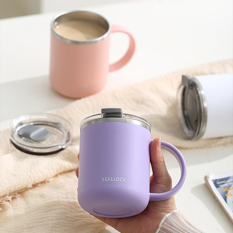 304 Stainless Steel Coffee Cup Mug With Lid Insulated Water Mug 450ml Double Wall Tumbler With Handle Heat-resistant Drinkware
