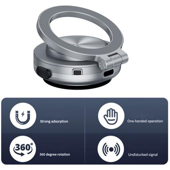 Magnetic Car Phone Holder Electric Vacuum Suction Cup Mount 360 Degrees Rotation Strong Grip Strong Magnetic Car Stand for IPhone