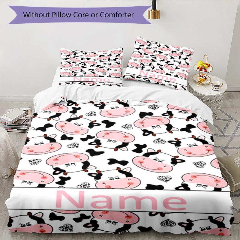 3pcs Custom Name Cow Bedding Set Duvet Cover Closure Includes 1 Duvet Cover & 2 Pillowcases, Soft and Comfortable for All Seasons.