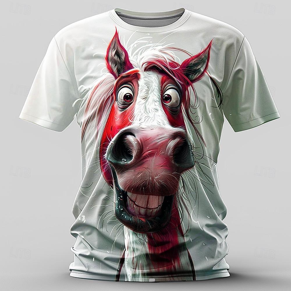 Men's Graphic Horse T Shirt Short Sleeve T shirt 3D Print Crew Neck Shirt Retro Vintage Casual Street Style Sports Outdoor Holiday