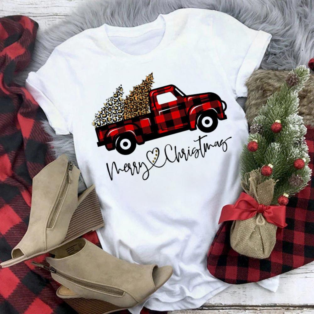 Christmas Reindeer Tshirt Loose Truck Christmas Tree Tshirt Durable Men Women Unisex Casual Tshirt Daily Travel Streetwear