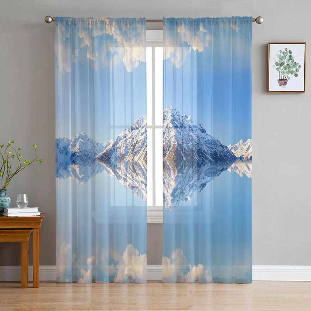 Lakeside Forest Mountain Tulle Curtain Home Office Window Decor Bedroom Kitchen Balcony Modern Sheer Curtain