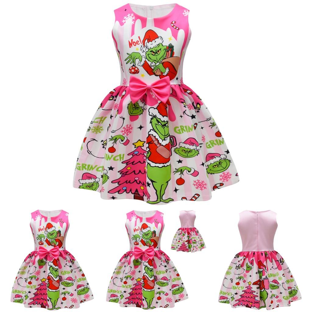 The Grinch Girl Dress With Cartoon Pattern For Kids Girls Ages 3 To 8