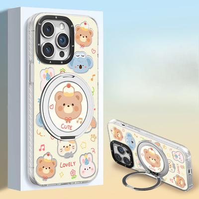Cute Cartoon Animal Suitable for Apple 16 Mobile Phone Case Xiaomi 15pro Fulcrum Stand 14 Women's Model 13 Full Package