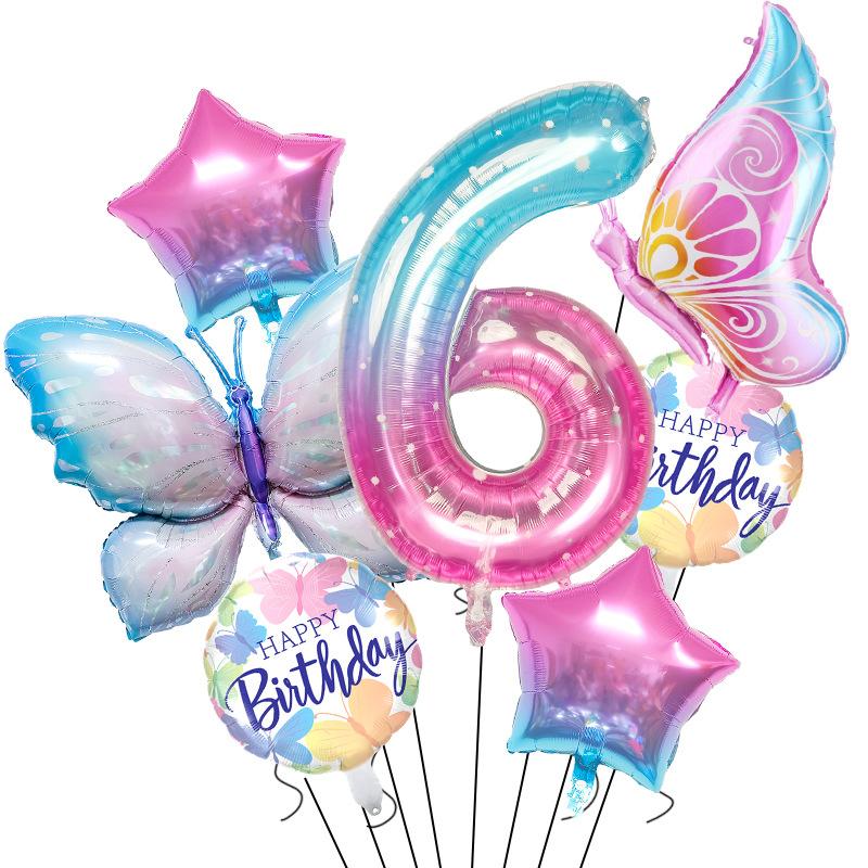 Butterfly starry sky digital balloon set children baby birthday party decoration gradual change star decoration arrangement