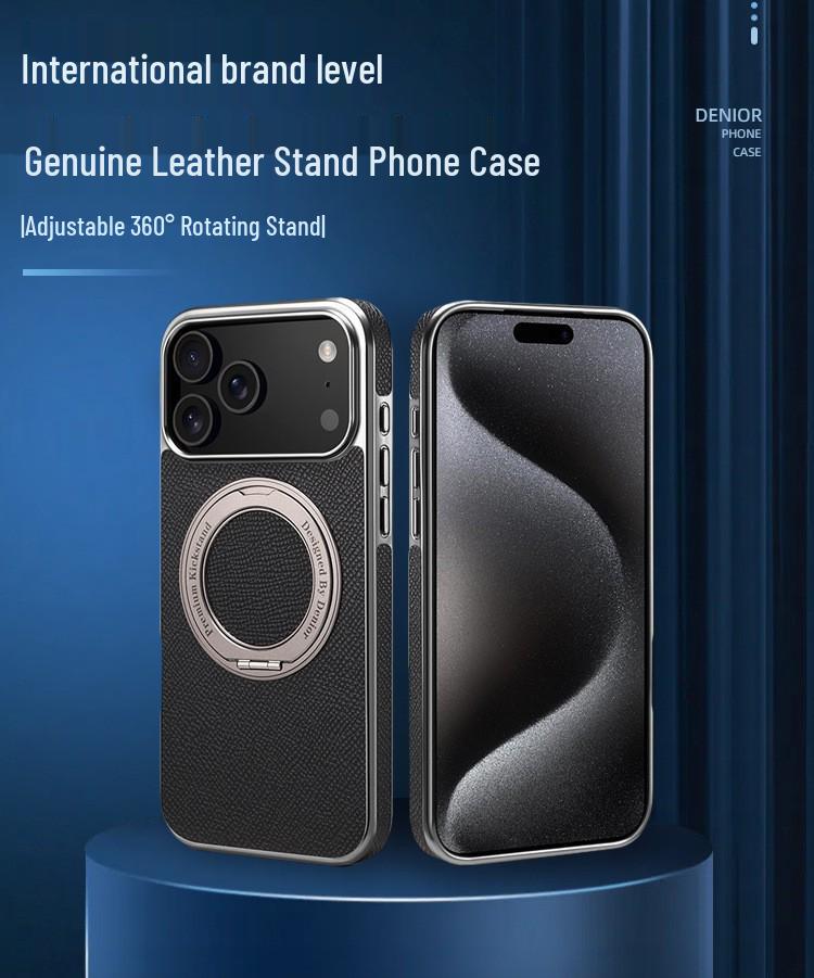 Senior Genuine Leather iPhone 17 Pro Max Electroplated Magnetic Case with Stand