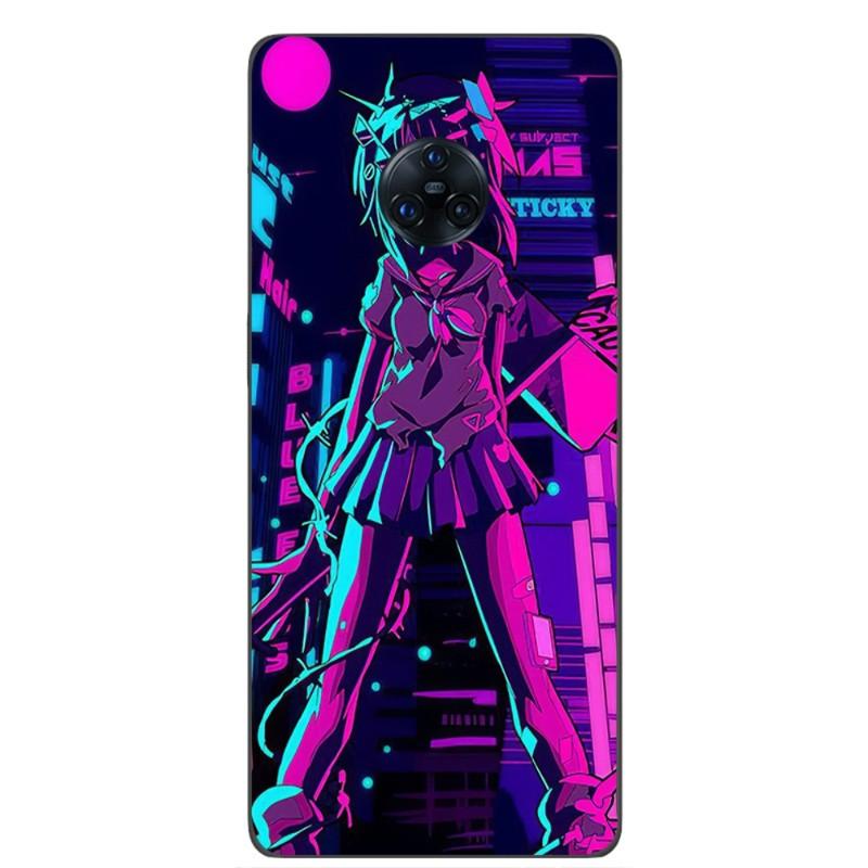 Vaporwave Glitch Neon Anime Girl Phone Case For VIVO Y95 Y93 Y31 Y20 V19 V17 V15 Pro X60 NEX Soft Black Phone Cover