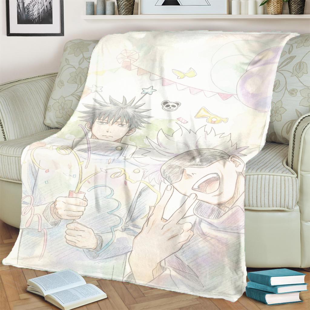 Warm Soft Jujutsu Kaisen Print Blanket Flannel for Bedrooms, Sofas, Beds, Chairs, Picnics, Travel