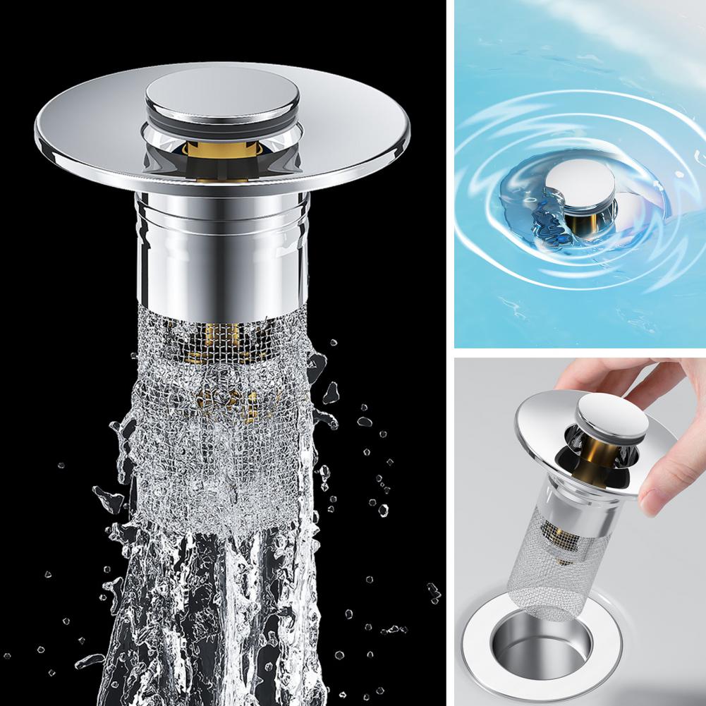 Pop-Up Spülbeckenstöpsel für 1,1-1,45 Zoll Aufgewerteter 2-in-1 mit herausnehmbarem Edelstahlkorb Haarfänger Badezimmer Spülbeckenstöpsel