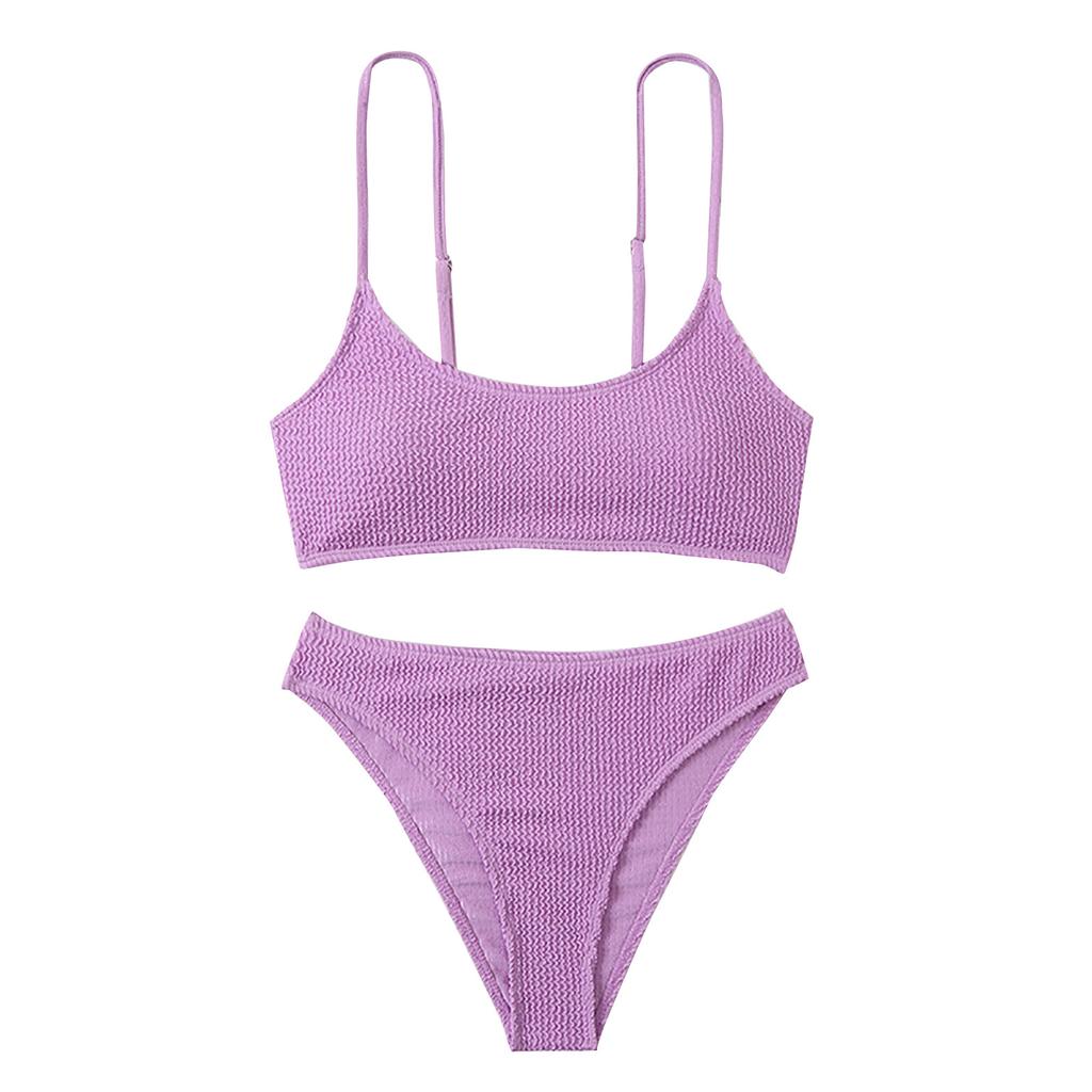 Women's Summer Fashion Sexy Color Waist Split Strap Bikini Swimsuit Set