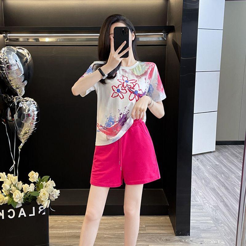 Women's Chic Summer Two-Piece Sportswear Set - Short Sleeve Top & Slimming Shorts