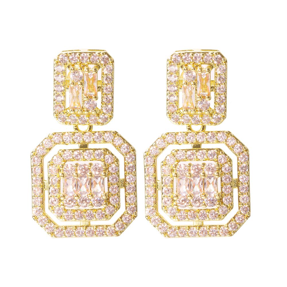 EMMAYA Zircons Delicate White Gold Cubic Zircon Square Drop Dangle Earrings for Women Fashion Wedding Party Wear Jewelry