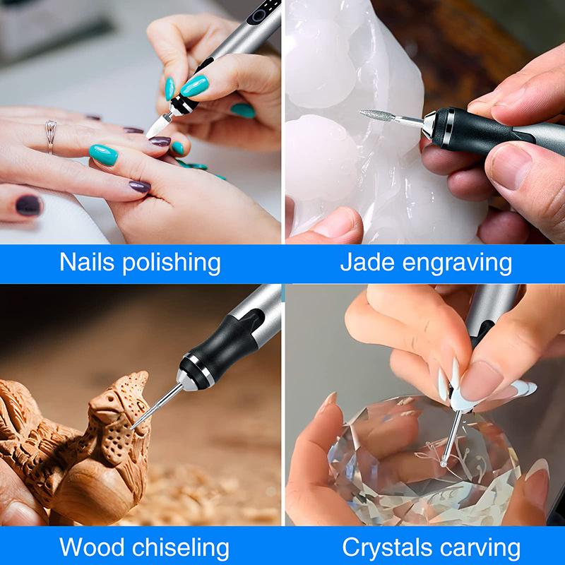 1/3 Geschwindigkeit Akku Mini Elektrischer Schleifer Bohrer Gravur Schnitzstift Polierer Rotationswerkzeuge DIY Set USB